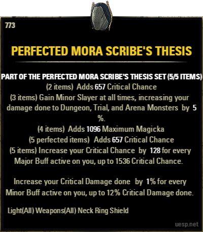Perfected Mora Scribe's Thesis Features and Set Bonuses in ESO