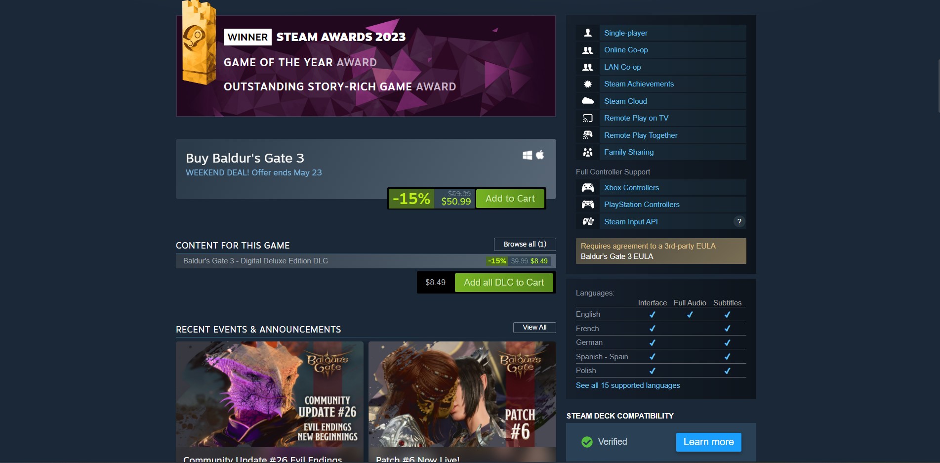 Распродажа Baldur's Gate 3 на Steam