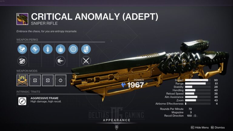 Critical Anomaly Stasis Sniper Rifle