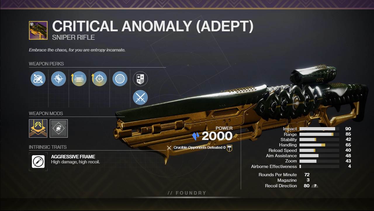 Destiny 2 Critical Anomaly PvP God Roll