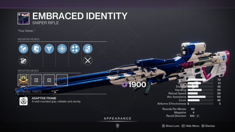 Destiny 2 Embraced Identity Sniper Rifle