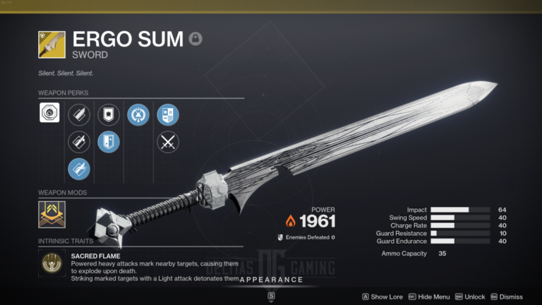 Destiny 2 - Ergo Sum - Exotic Sword - D2