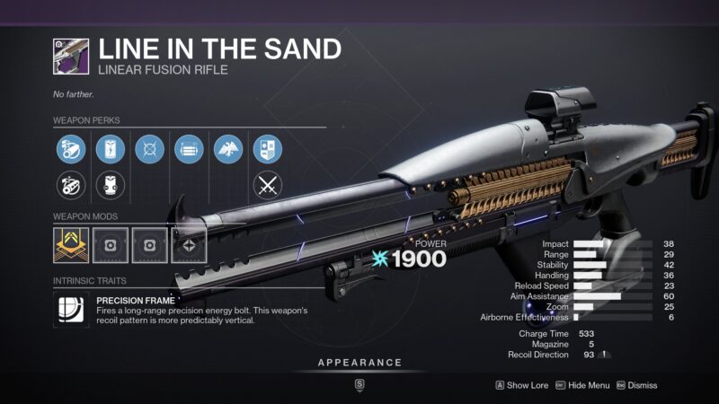 Destiny 2 Line in the Sand Linear Fusion Rifle