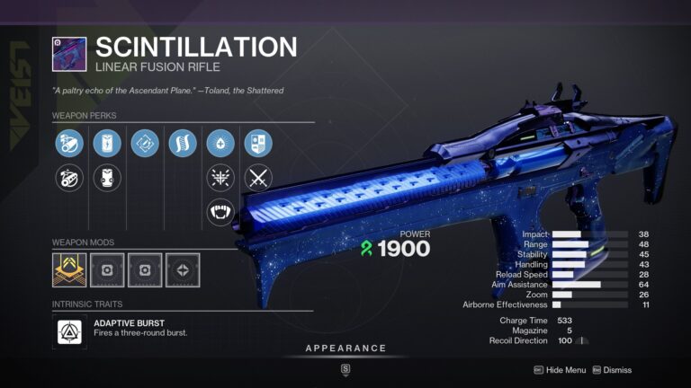 Destiny 2 Scintillation Linear Fusion Rifle