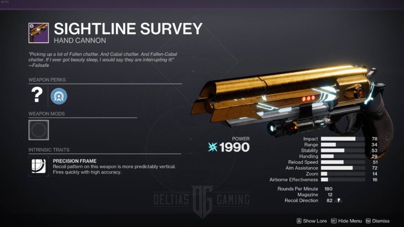 Destiny 2 Sightline Survey God Roll and How to Get