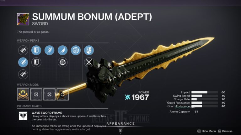 Destiny 2 Summon Bonum Arc Sword