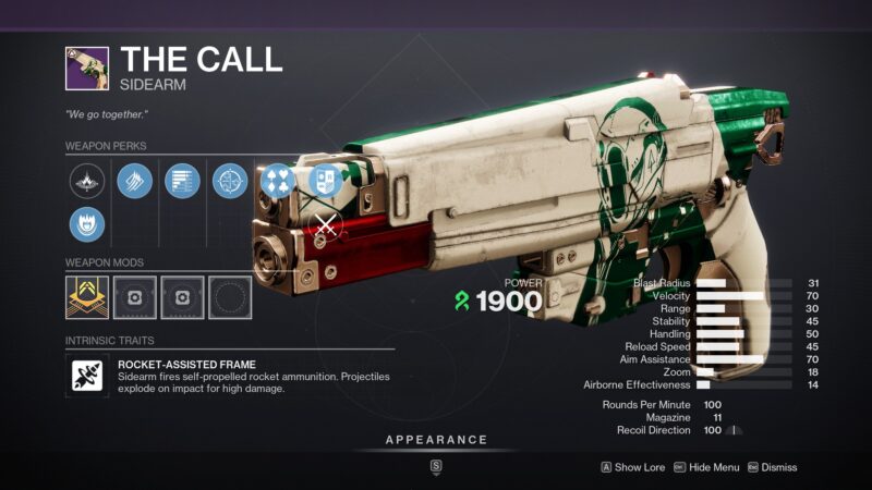 Destiny 2 The Call SIdearm