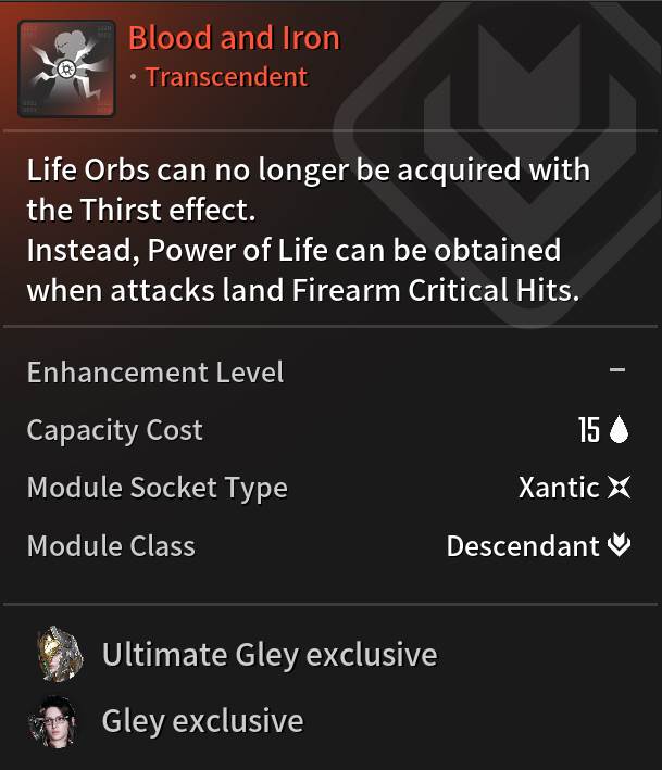 Best Gley Transcendent Module - Blood and Iron Mods - The First Descendant