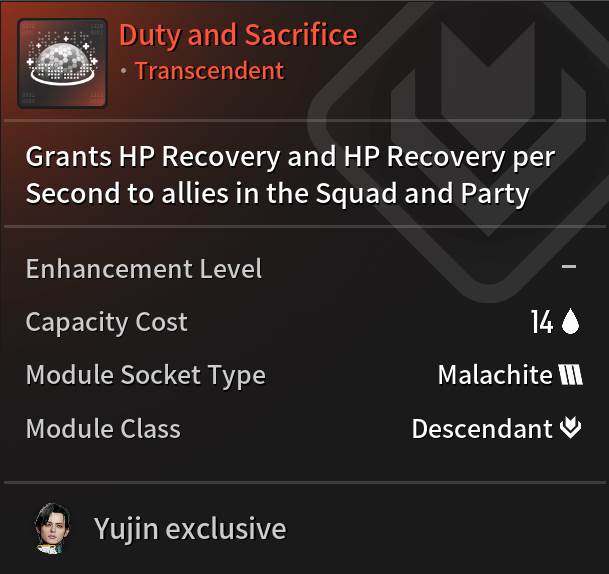 Best Yujin Transcendent Module - Duty and Sacrifice Mods - The First Descendant