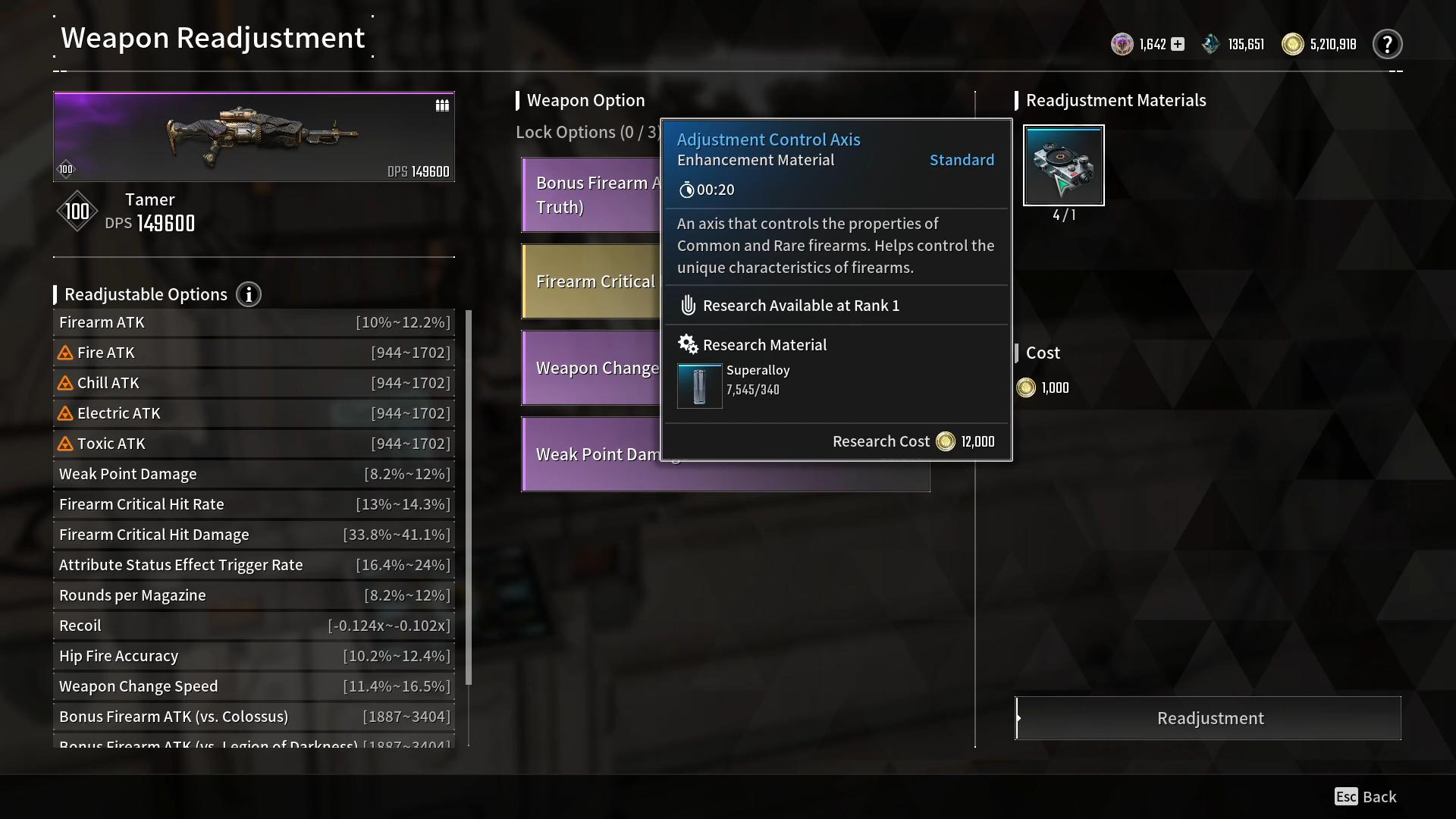 Weapon Readjustment for The Tamer in The First Descendant