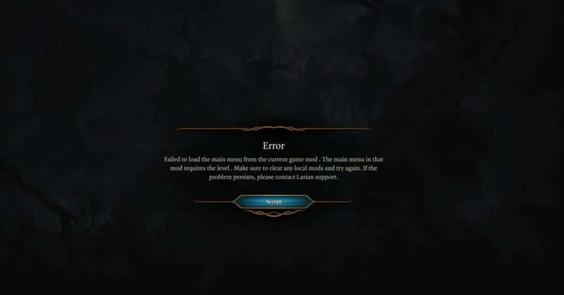 The error stops players from playing the game (Source: Larian Studios)