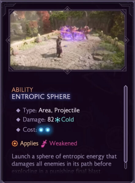 Dragon Age Veilguard Mage class specialization Evoker ability Entropic Sphere