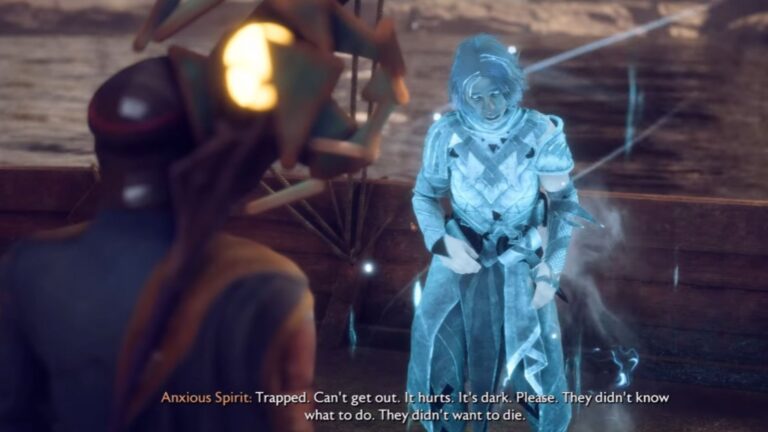 Talk to the anxious spirit (Source: Bioware)