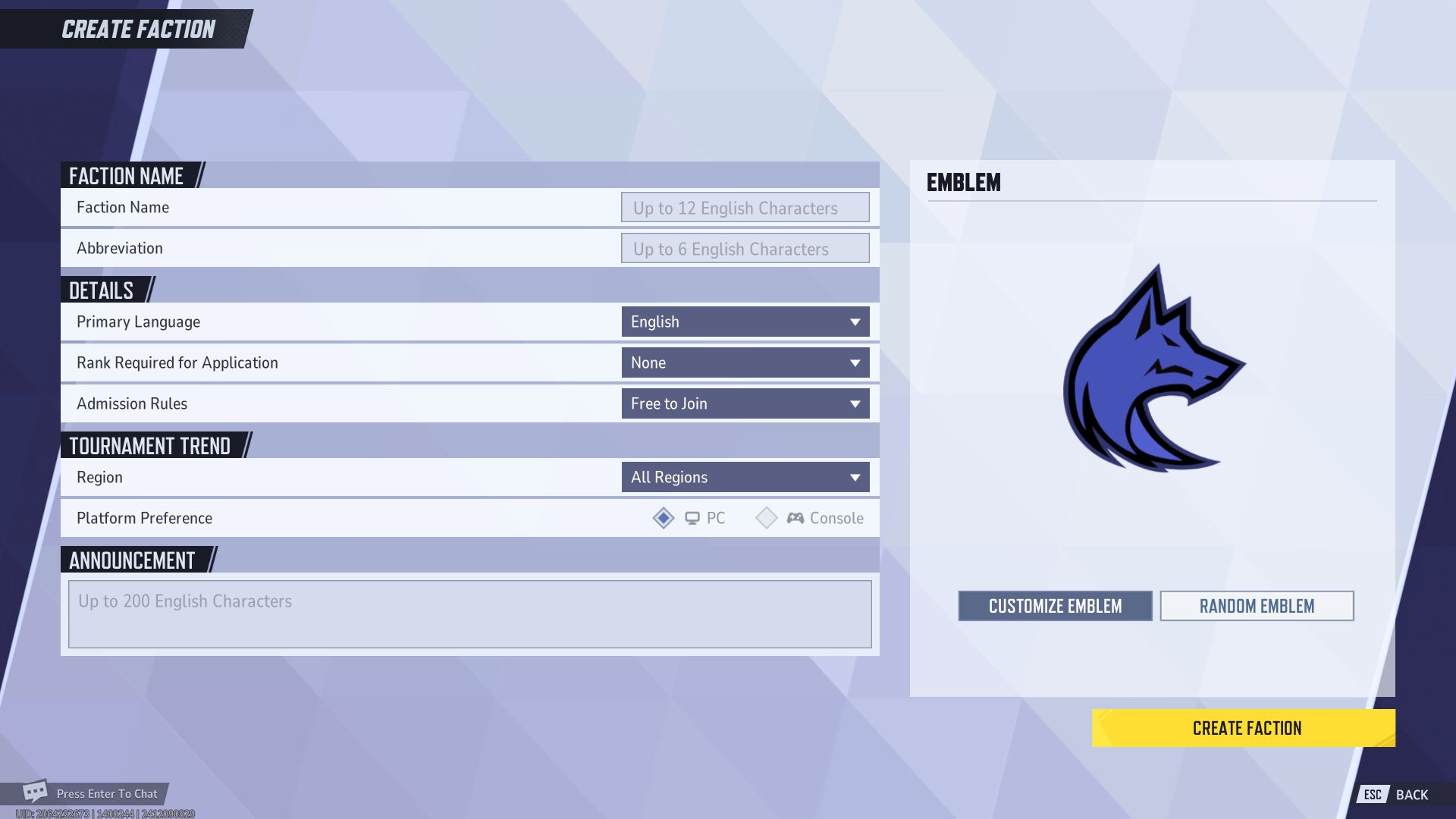 Create Faction screen in Marvel Rivals