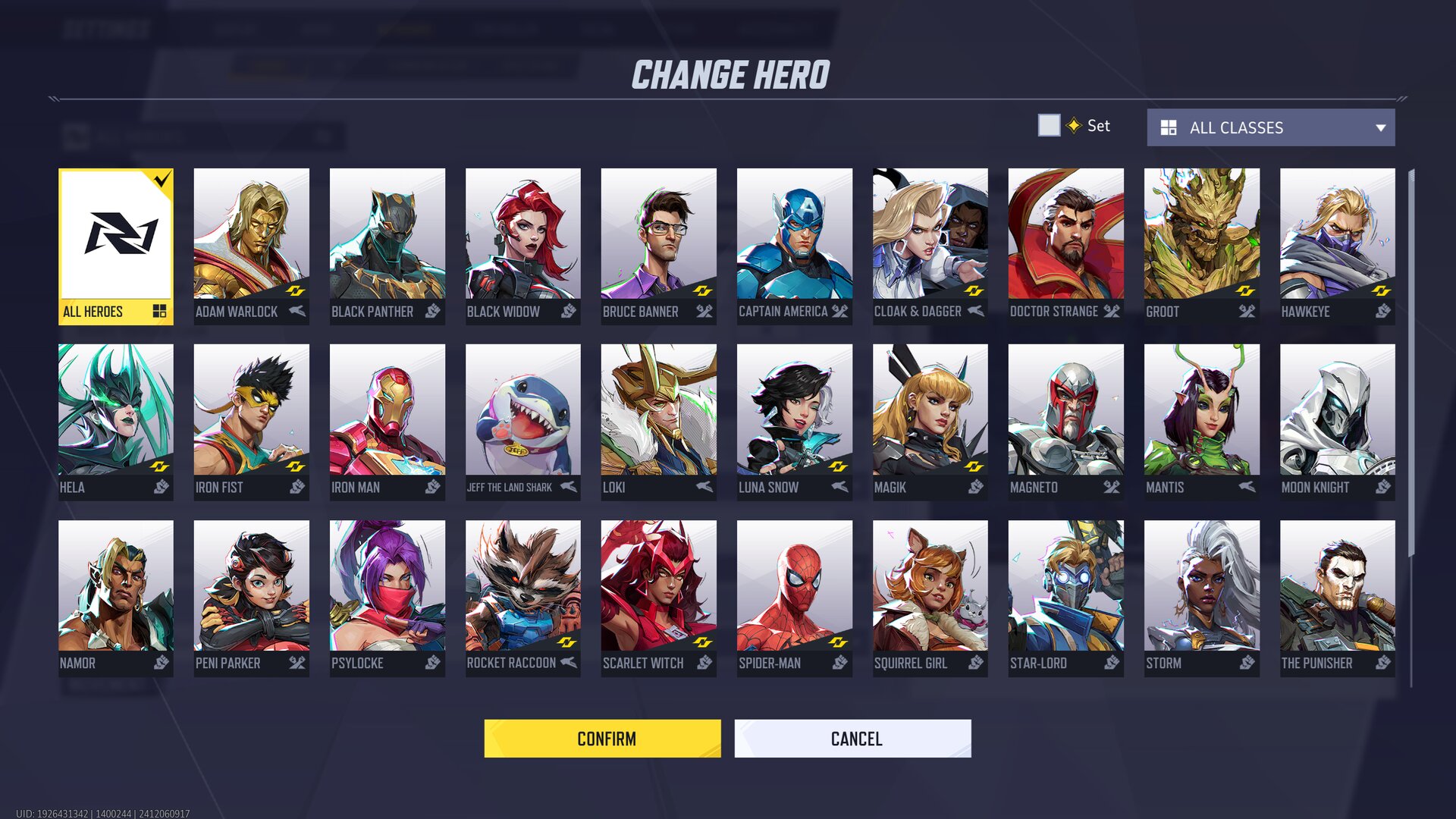 Select specific hero whose sensitivity you want to change in Marvel Rivals