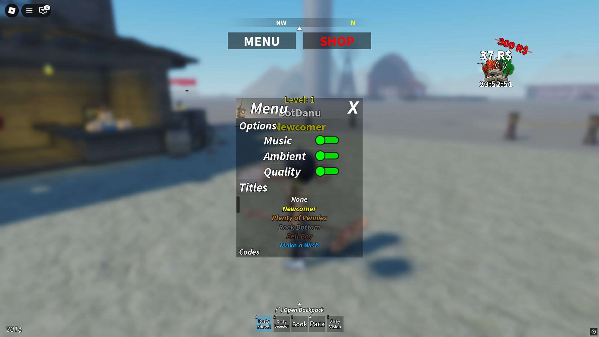 Redeeming codes in Desert Detectors (Image via Roblox)