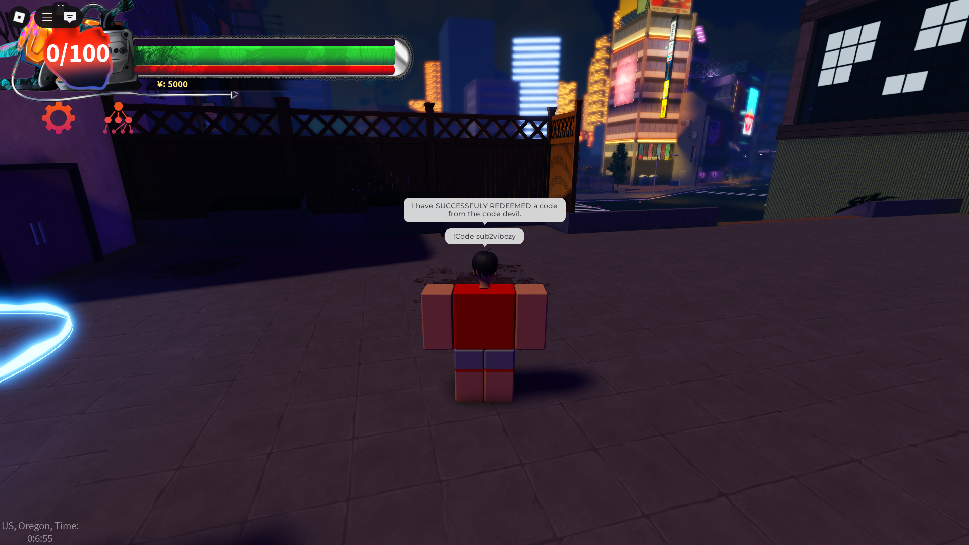 Redeeming codes through chat (Image via Roblox)